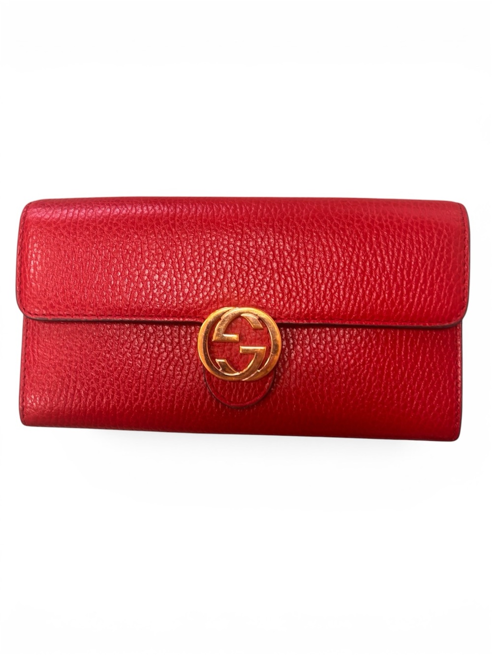 Gucci Red Pebbled Leather Wallet with Gold GG Hardware - Picture 2 of 12